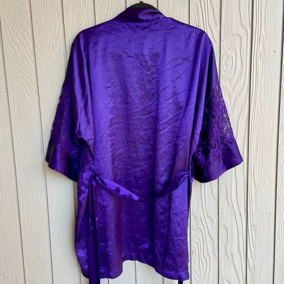 Vintage 1980s Victoria’s Secret Purple Lace & Satin Kimono Robe OS - Glam Linger - Picture 4 of 6